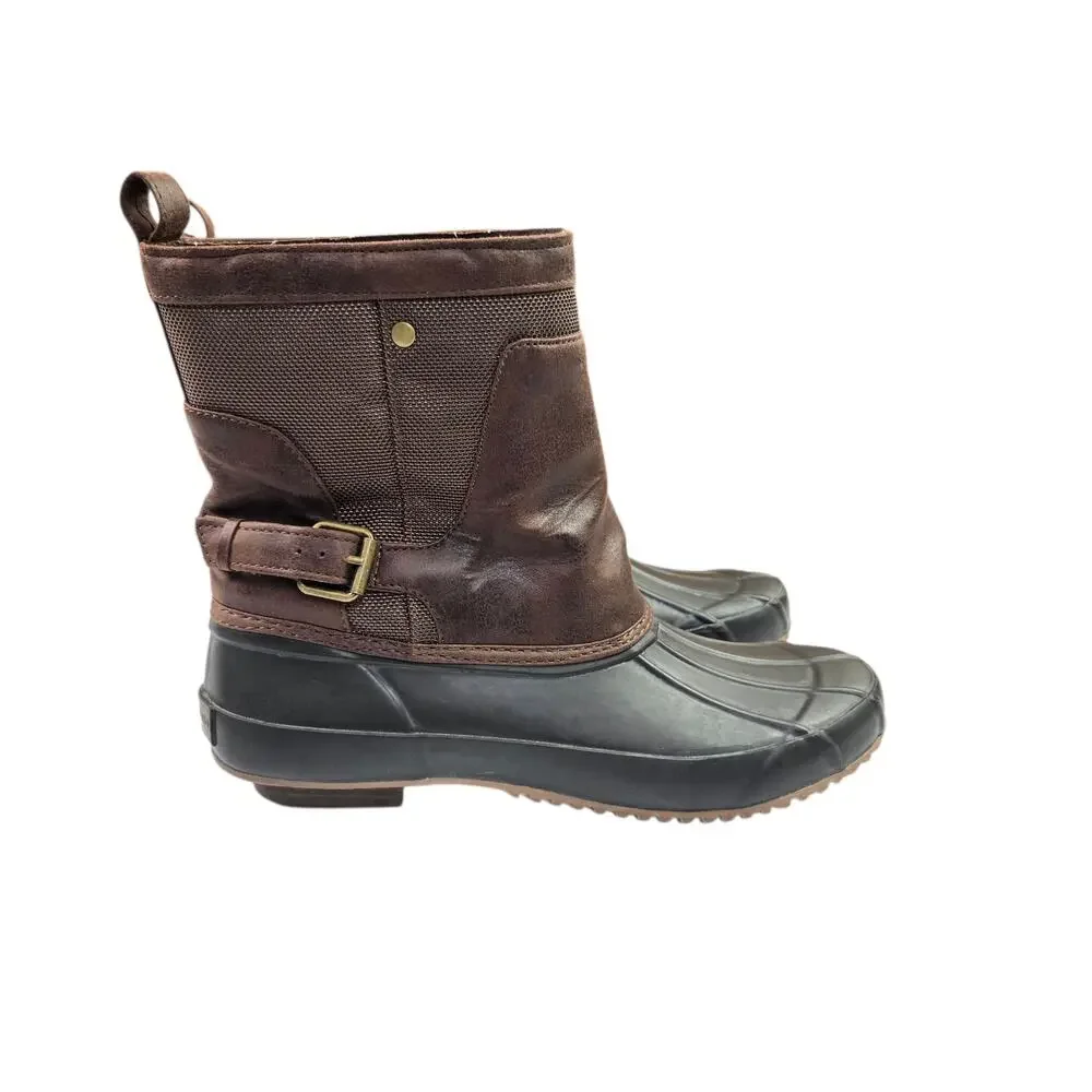 Lucky Brand Weendie Rain Boots Size 8 Faux Leather Rubber Brown Buckle Duck